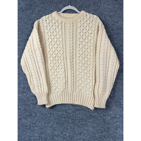 Other - Vintage Cream Cable Knit Fisherman Sweater L Mens Crewneck Ivory‎ Honeycomb Knit